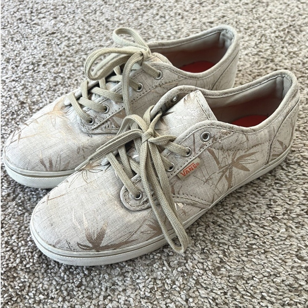 Vans Low Top Sneakers Tan‎ Palm Leaf Print Women's Size 7 Casual Shoes